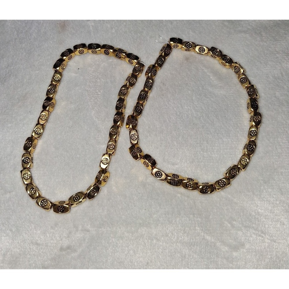 Vintage Style Metallic Gold Tone Rectangular Beads Strand 1.3 oz Jewelry Making